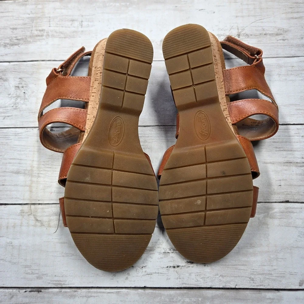 Eurosoft Sadra Wedge Sandals Strappy Cork Heel Womens 8.5M Tan Brown ES0022300